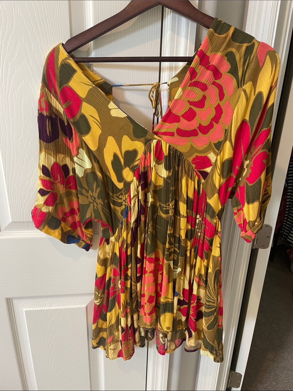 O'Neill V-Neck Boho Floral Tunic in Mustard, Fuchsia and Olive